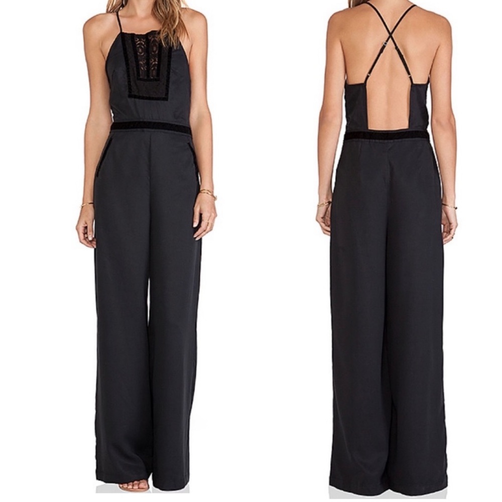 FREE PEOPLE Tuxedo Black Jumpsuit Wide Leg Open Back